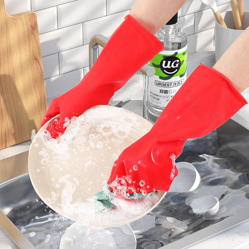 Reusable Kitchen Dishwashing Gloves - 2 Pairs Rubber Household Cleaning Gloves, Flexible and Durable & Non-slip Cleaning Gloves, Great for Kitchen...