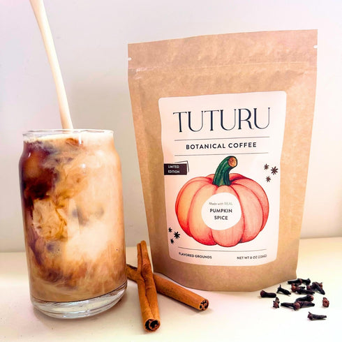 TUTURU Pumpkin Spice Ground Coffee | Real Pumpkin Spices | Medium Roast, Organic Coffee | Smooth Low-Acid | Perfect for Drip, Pour Over or Cold Br...