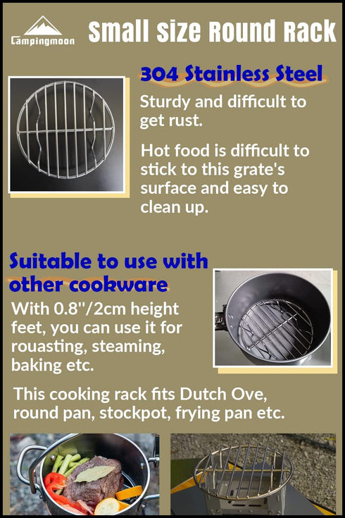 CAMPINGMOON ?4.9-inch Round Stainless Steel Cooking Grid Grill Fits for Backpacking Pocket Stove W13...