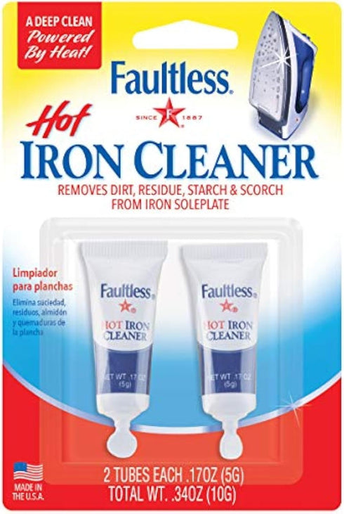FAULTLESS Hot Iron Cleaner, Non-Toxic Steam Iron Cleaner, Removes Melted Fabrics, Glue, Hard Water, Lime Deposits & Starch - 2 X 0.17 oz Tubes Bli...