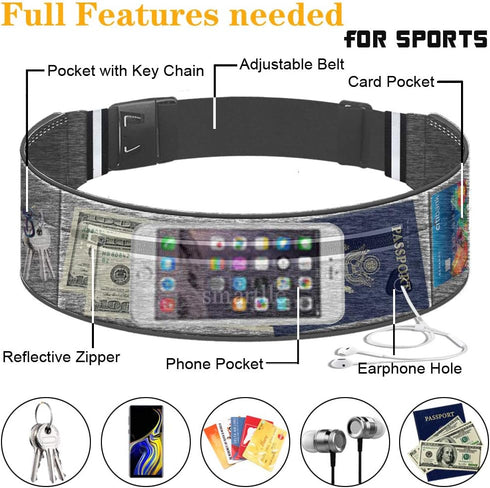 Running Belt Fanny Pack, Adjustable Waist Pack Reflective Fitness Workout Belt Fits with 3 Pouches for All Mobile Phones?Fitness Workout Belt in R...