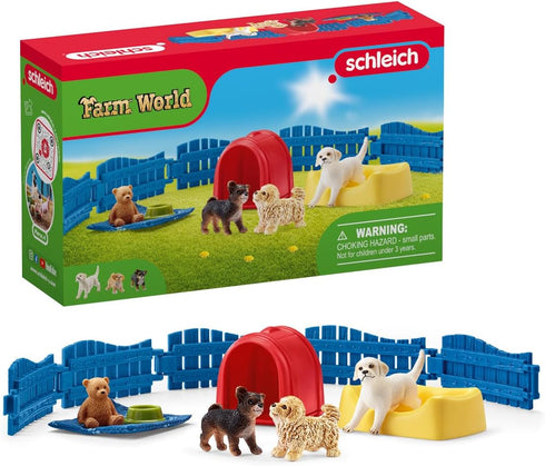 Schleich Farm World 13-Piece Puppy Pen Playset - Featuring 3 Cute Puppy Figurines and Accessories, Educational and Durable Toys, Fun and Imaginati...