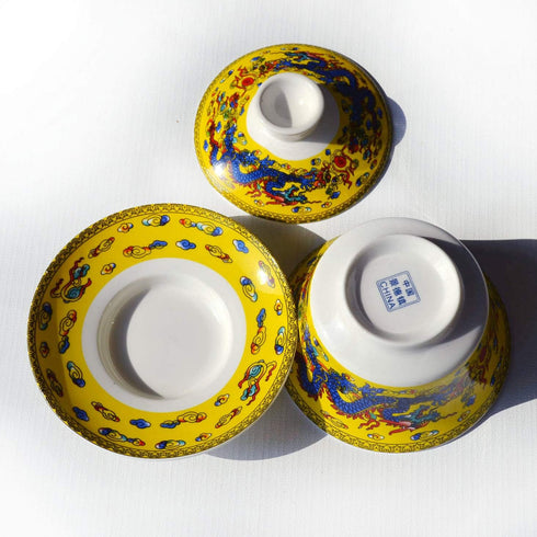 Gaiwan Teacup 7oz Chinese Dargon Sancai Cover Bowl Lip Saucer Set for Gongfu Tea (Yellow)...
