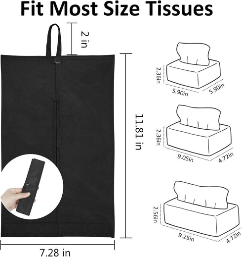 kakaforsa Black Toilet Paper Holder Travel Napkin Holder Reusable Tissue Holder Cloth Tissue Box Cloth Cover Hang Paper Towel Holder Tissue Box Co...