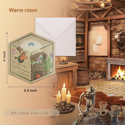 Hand-Painted Elk 3D Greeting Cards with Envelopes Holiday Creative Household Watercolors Illustration Cozy Gifts Cards for Family Brother Son Dad ...