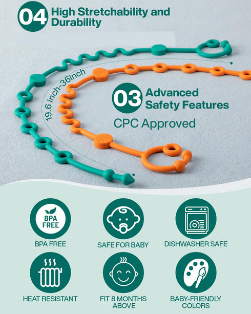 Toy Straps for Baby, 6pcs Adjustable Toy Holder for Stroller Accessories, Silicone Baby Tether Pacifier Clip, No Throw Baby Travel Essential Leash...