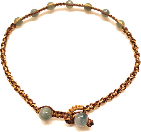 Infinityee888 Jade Anklet yellow brown adjustable woven cord Feng Shui for Men,Women Ankle Bracelet-AK02YB...