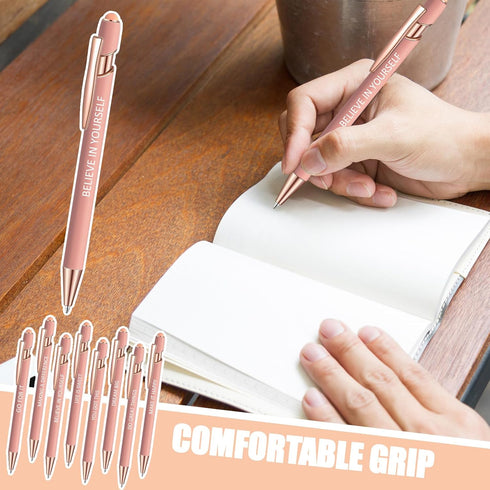 8 Pcs Blue Ink Inspirational Pens for Women Quotes Pen Metal Ballpoint Pen with Stylus tips for Office Gift (Rosegold)...