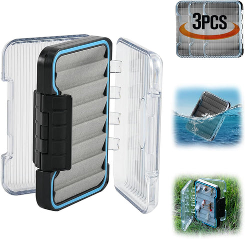 Goture 3Pcs Fly Fishing Box Double Sided Waterproof Tackle Case Flies Storage(Sponge Insert-4.25 * 3.07 * 1.26in)...