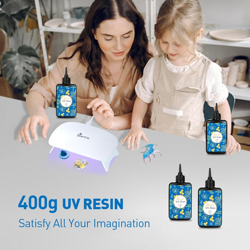 400g UV Resin Hard, Crystal Clear UV Cure Epoxy Resin Kit Premixed Resina UV Transparent Solar Activated Glue for Jewelry Making Fast Curing...