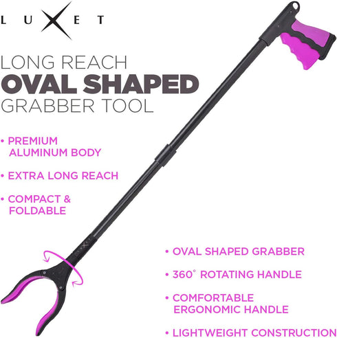 Grabber Reacher Tool - Long 32 Inch (Pink) Aluminum Foldable Pick Up Stick - Strong Grip Magnetic Tip for Store Shelves, Lightweight Trash Picker ...