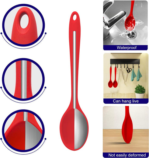 Silicone Spoons for Cooking, Serving Spoons Silicone Cooking Spoons for Mixing, Stirring & Basting, 10 INCHES, Nonstick Heat Resistant (3 PCS Red)...