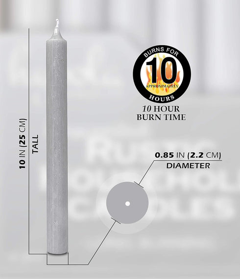 Hyoola 10 Inch Dinner Candles - 12 Pack - Light Gray Tall Unscented Rustic Long Burning Candle Sticks...