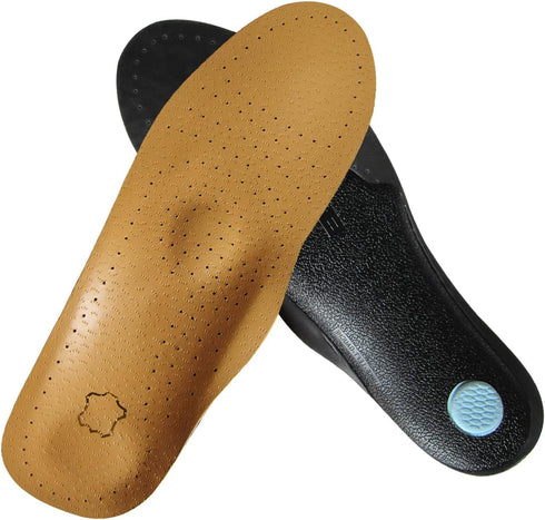 Thin Leather Insoles for Men Arch Support Insoles for Pain Relief Heel Spurs Plantar Fasciitis Orthotic Insoles for Men Thin Shoe Soles with Semi-...