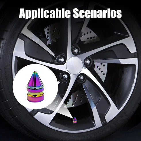 4 PCS Car Tire Valve Caps, Spiked Aluminum Alloy Tire Trim Accessories, Dustproof Tire Wheel Stem Covers, Universal Air Stem Cap for Auto, Trucks,...
