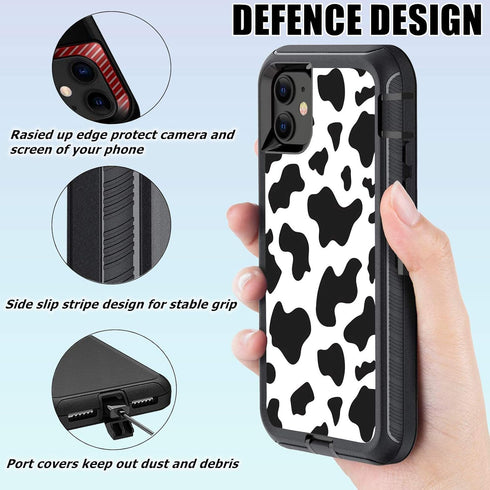 Compatible for iPhone 11 Case with Screen Protector Cute Luxury Cow Print Design for Women Girls, Shockproof 3-Layer Full Body Rugged Heavy Duty P...