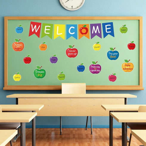 77 Pcs Bulletin Board Decorations, Back to School Welcome Banners,Motivational Cutouts Classroom Decor for School Holiday Bulletin Board (Apples)...