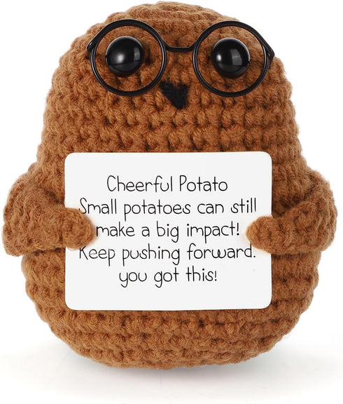 Positive Potato, 2.95 Inch Cheerful Potato Gifts with Positive Card Cute Glasses Knitted Potato Doll for New Year Gift Birthday Gifts Friends Chri...