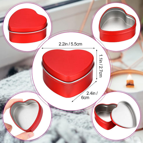 Vesici 12 Pack 2 oz Heart Shaped Metal Tins with Lids Empty Candle Jars Candle Containers Cans for Making Candles Heart Box for Mother's Day Candi...
