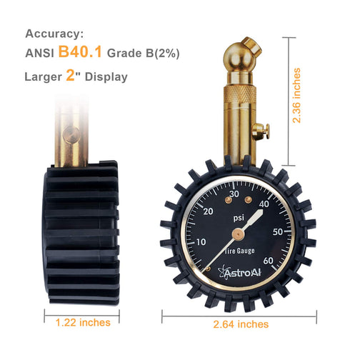 AstroAI Tire Pressure Gauge 0-60 PSI, Large 2" Easy Read Glow Dial Tire Gauge, Certified ANSI B40.1 Accurate, Compatible for Bicycle, Car, SUV, Tr...