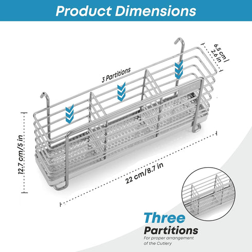 KESOL Sturdy 304 Stainless Steel Utensil Drying Rack Basket Holder with Hooks 3 Divided Compartments, Rust Proof, No Drilling...