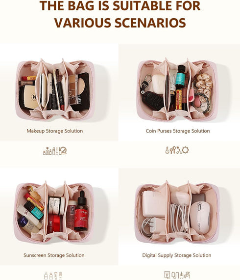 Pocmimut PU Leather Makeup Bag Small Travel Makeup Bag,Open Flat Small Makeup Bag for Purse,Purse Pouch,Small Makeup Pouch for Women(Pink)...
