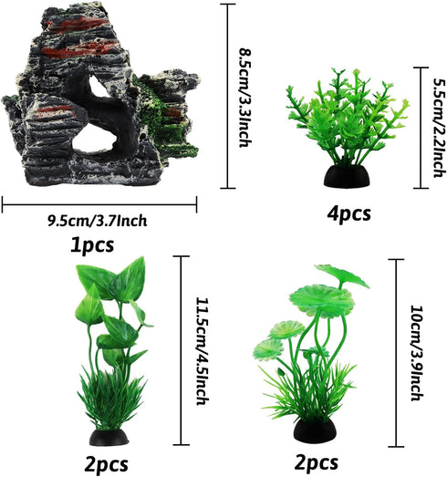 Aquarium Decorations Plants with Rockery View, Aquarium Decor Green Plants and Rock Cave Hideout Ornaments, Fish Tank Accessories, Fish Tank Plant...