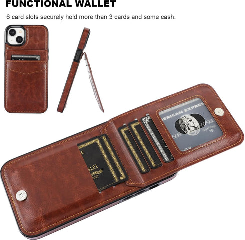 KIHUWEY Compatible with iPhone 15 Plus Case Wallet with Credit Card Holder, Flip Premium Leather Magnetic Clasp Kickstand Heavy Duty Protective Co...