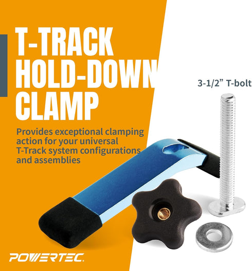 POWERTEC 71168V T-Track Hold Down Clamp, 5-1/2" L x 1-1/8" W, 2 Pack, T Track Clamps for Woodworking...
