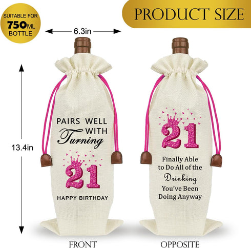 Raisingwell 21st Birthday Wine Bag, Funny Birthday Gifts for Her Him, Wine Champagne Gift Bag With Drawstring, Birthday Party Decorations For Wome...