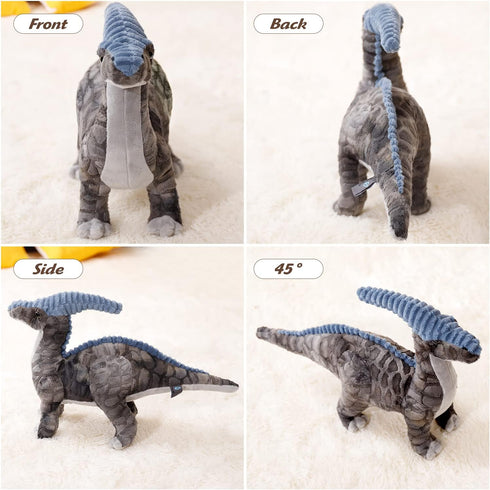 Dinosaur Plush Toy, 16" Parasaurolophus Stuffed Animal Throw Plushie Pillow Doll, Soft Grey Fluffy Friend Hugging Cushion - Present for Every Age ...