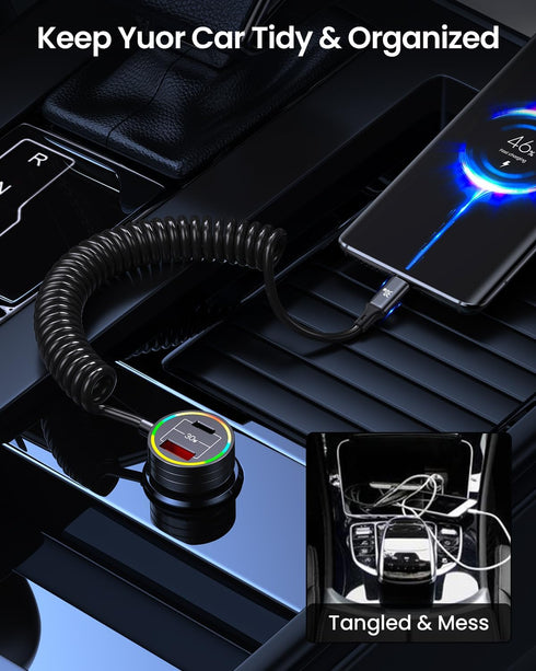 USB C Car Charger, 60W Super Fast Car Charger PD & QC 3.0 with 30W Type C Coiled Cable, Car Phone Charger for iPhone 15 Series/Samsung Galaxy S23-...