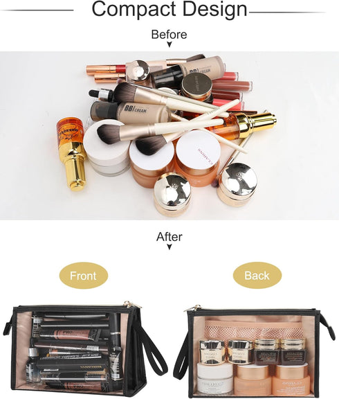 MONSTINA Makeup Bag-with Makeup Brush Plate,Clear Cosmetic Bag Large Capacity,Portable Travel Makeup Case Organizer,TSA Approved Toiletry Bag for ...