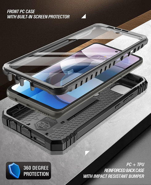 Poetic Revolution Series Case for Motorola Moto One 5G Ace (2021), Full-Body Rugged Dual-Layer Shockproof Protective Cover with Kickstand and Buil...