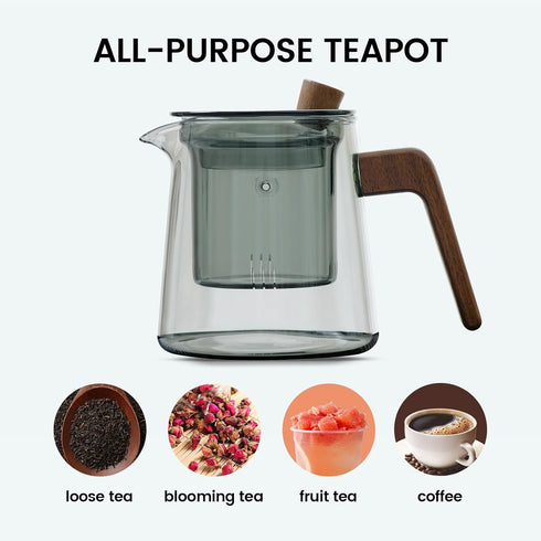 Glass Teapot with Removable Glass Infuser, Teapot Kettle for Blooming and Loose Leaf, Borosilicate Glass Tea Maker 17oz/500ml...