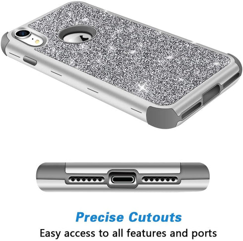 Hython Compatible with iPhone XR Case, Heavy Duty Full-Body Defender Protective Bling Glitter Sparkle Hard Shell Armor Hybrid Shockproof Silicone ...