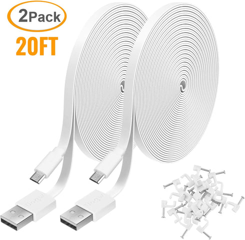 2 Pack 20FT Power Extension Cable Compatible with WyzeCam,Wyze Cam Pan,WYZE Cam OG,NestCam Indoor,Blink,Amazon Cloud Camera,USB to Micro USB Durab...