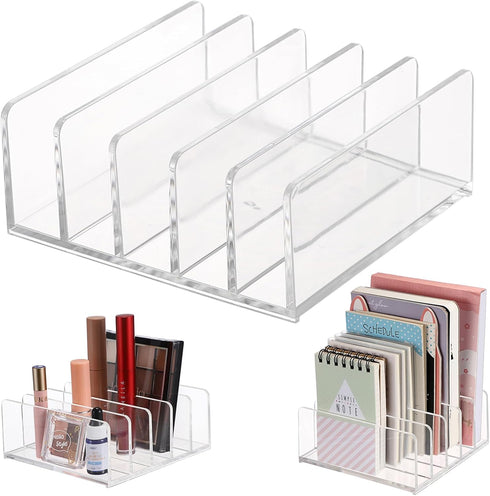 Hipiwe 2-Pack Acrylic File Organizer for Sorting Mail - 5 Slots Letter Sorter Clear Desktop Bill Divider Holder for Paper Envelope Document Book C...