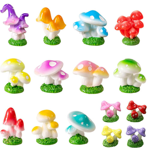 15 Pcs Tiny Mushrooms Colorful Mushroom Tiny Fairy Garden Mushrooms Figurines Little Resin Mushroom for Garden Landscape Bonsai Craft Ornament...