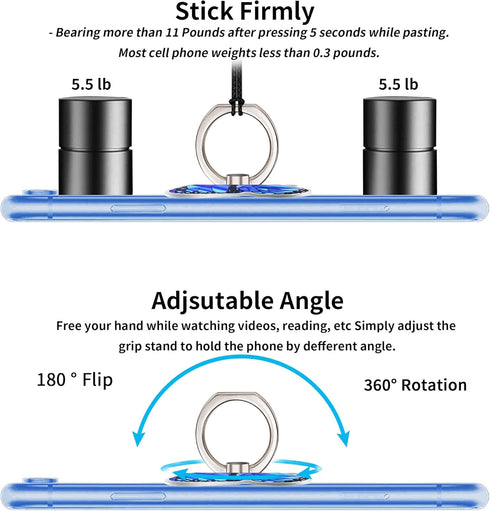 Alloy Butterfly Cell Phone Ring Holder, Finger Kickstand Back Stand Hand Grip for Smartphone Tablet (Blue)......