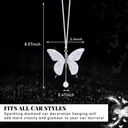 Bling Butterfly Car Accessories for Women, Diamond Car Rear View Mirror Ornament Pendant, Valentine's Day Gift, Crystal Car Hanging Decoration, Cu...