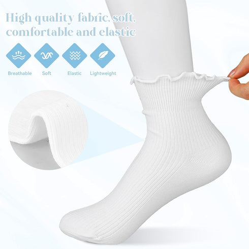 Ruffle Crew Socks, Cute Ruffled Ankle Socks for Women Girls, Cotton Knit Lettuce Frilly Socks Athletic Socks...