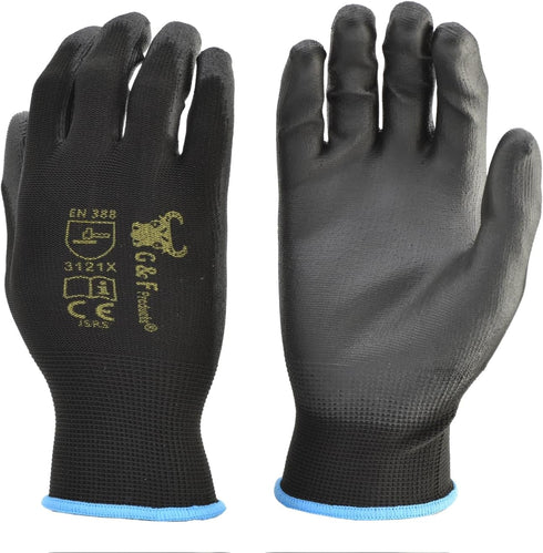 12 PAIRS Men Work Gloves – Lightweight Grip Gloves for Work Available In 4 Sizes – Polyurethane Rubber Coated Gloves - Touchscreen Tactical Gloves...