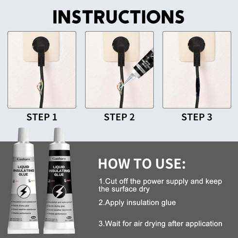 3.5 oz Liquid Electrical Tape Glue 50ml Black & 50ml White Liquid Insulation Glue Kit Rubber Coat, Rubber Paint, Dielectric Sealant for Wires & Ca...