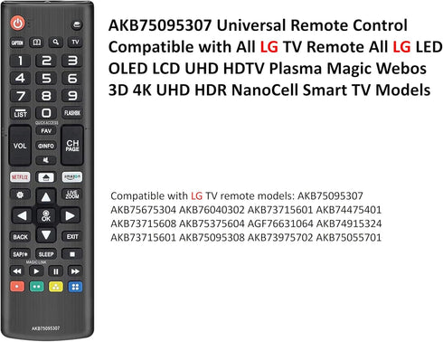 Universal Remote Control AKB75095307 for LG-TV-Remote, Compatible with LG UHD OLED 4K 8K Smart TVs...