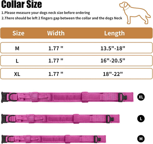 Tactical Dog Collar Heavy Duty Metal Buckle with Handle for Dog Training (Pink, M)...