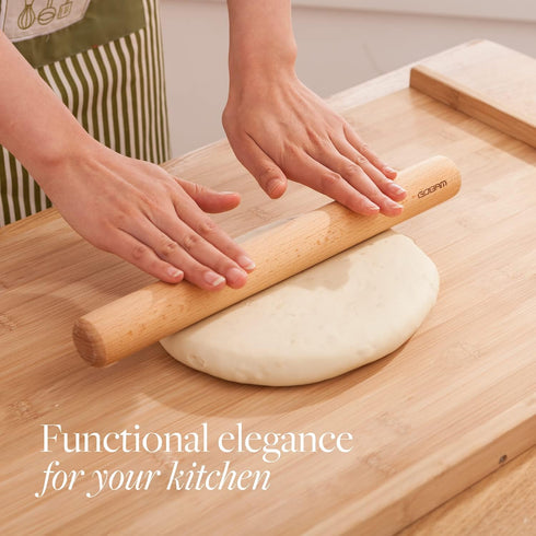 GOBAM Wood Rolling Pin, Medium - Dough Roller for Pasta, Cookies, Pie, Pizza, Chapati, Fondant, Rolling Pins for Baking, Bread Making Tools and Su...