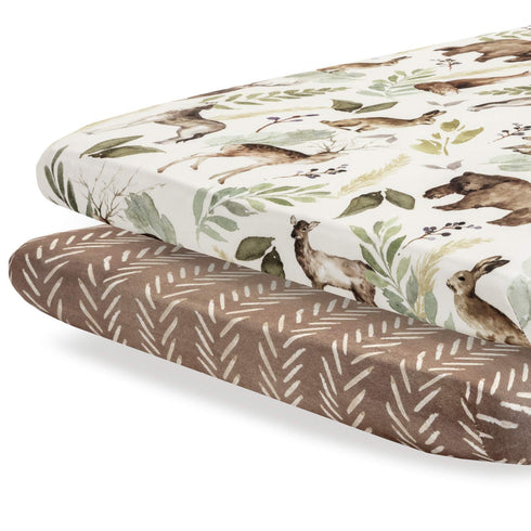 Pobibaby - 2 Pack Premium Pack N Play Sheets Fitted for Standard Pack and Plays and Mini Cribs - Ultra-Soft Cotton Blend, Stylish Woodland Pattern...