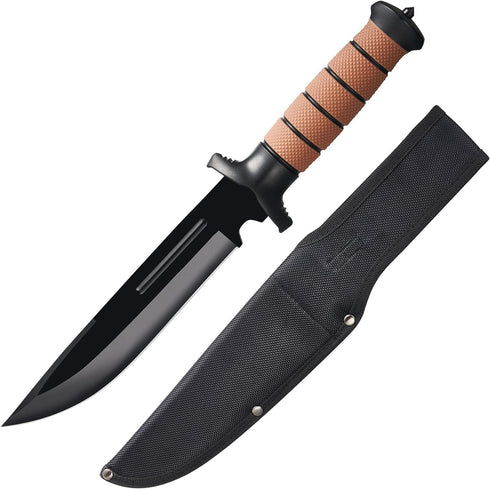 13.6" Fixed Blade Tactical Fighting Knife with Sheath, Stainless Steel Survival Hunting Bushcraft Full Tang Non-Slip Handle Bowie Knife for Campin...