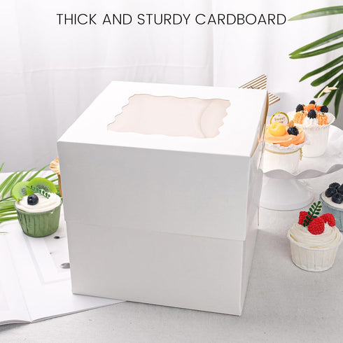VGOODALL 2PCS Cake Boxes with Window, White Bakery Boxes Square Cardboard Cake Containers for Birthday Party Wedding 8 x 8 x 8 Inch...